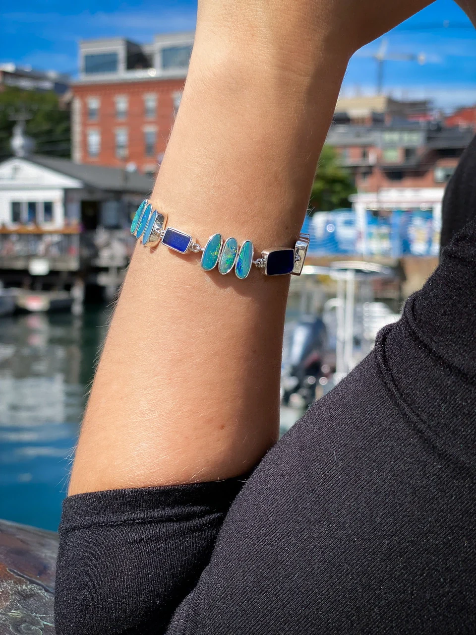 Cobalt Sea Glass and Opal Bracelet - Image 3